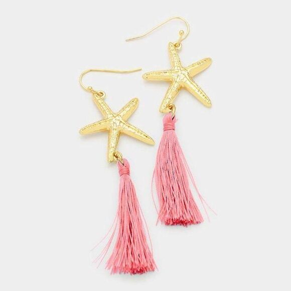5/$25 Pink Starfish Tassel Gold Earrings - Picture 1 of 6